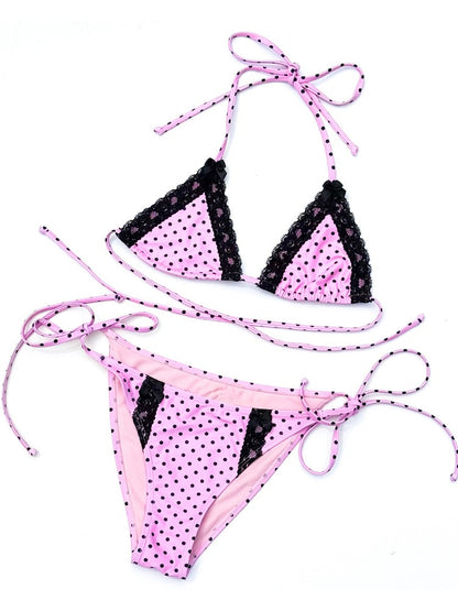 Y2k subculture retro millennium girls style hanging neck suspender bikini set summer beach kawaii classic comfortable bikini set