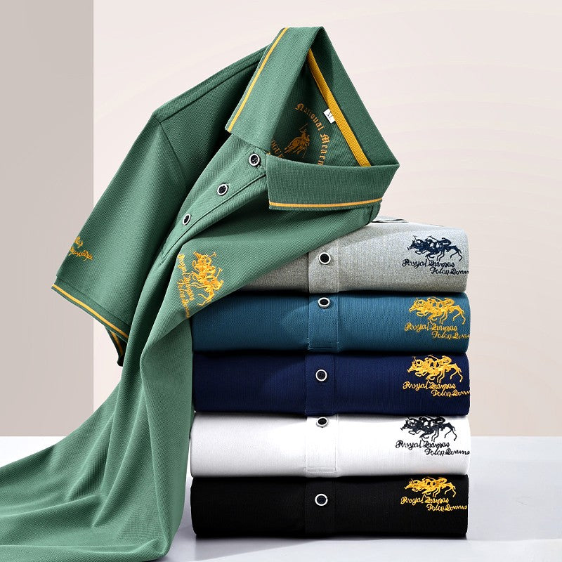 Men's Business Casual Short Sleeved Embroidered Solid Color Polo Shirt Fashionable Breathable Comfortable Summer Versatile Top