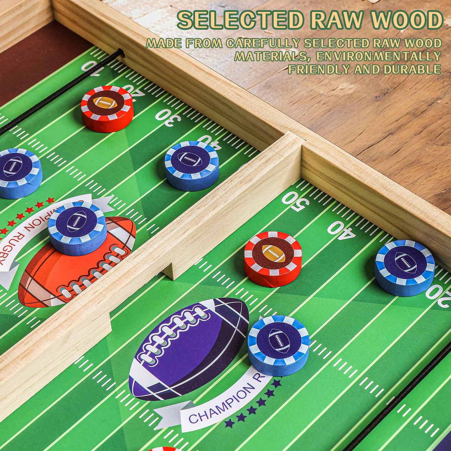 AIUAZA Rugby Fast Classic Slingshot Puck Game Wooden Air Hockey Board Games for Family Game Night or Friends Party,Table Games