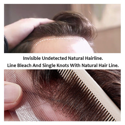 Prótese Capilar Masculina Frontal Fina de PU, com linha do cabelo natural, estilo V, em cabelo humano loiro, sistema de substituição capilar para homens