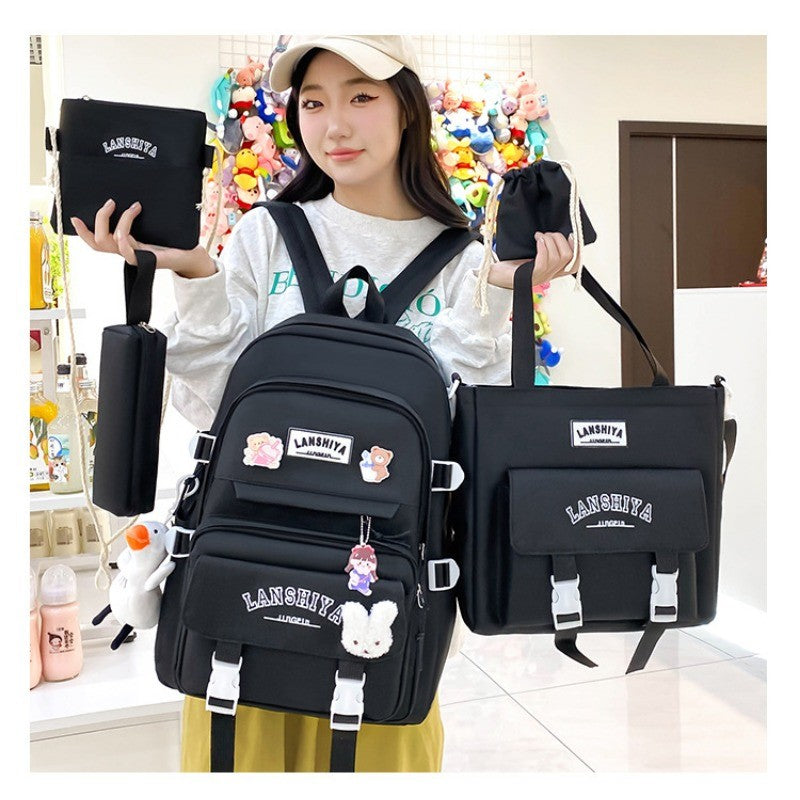 5-piece Set of Free Pendants Forest Style Korean Version Casual Harajuku Student Backpack for High School Girls Large Capacity