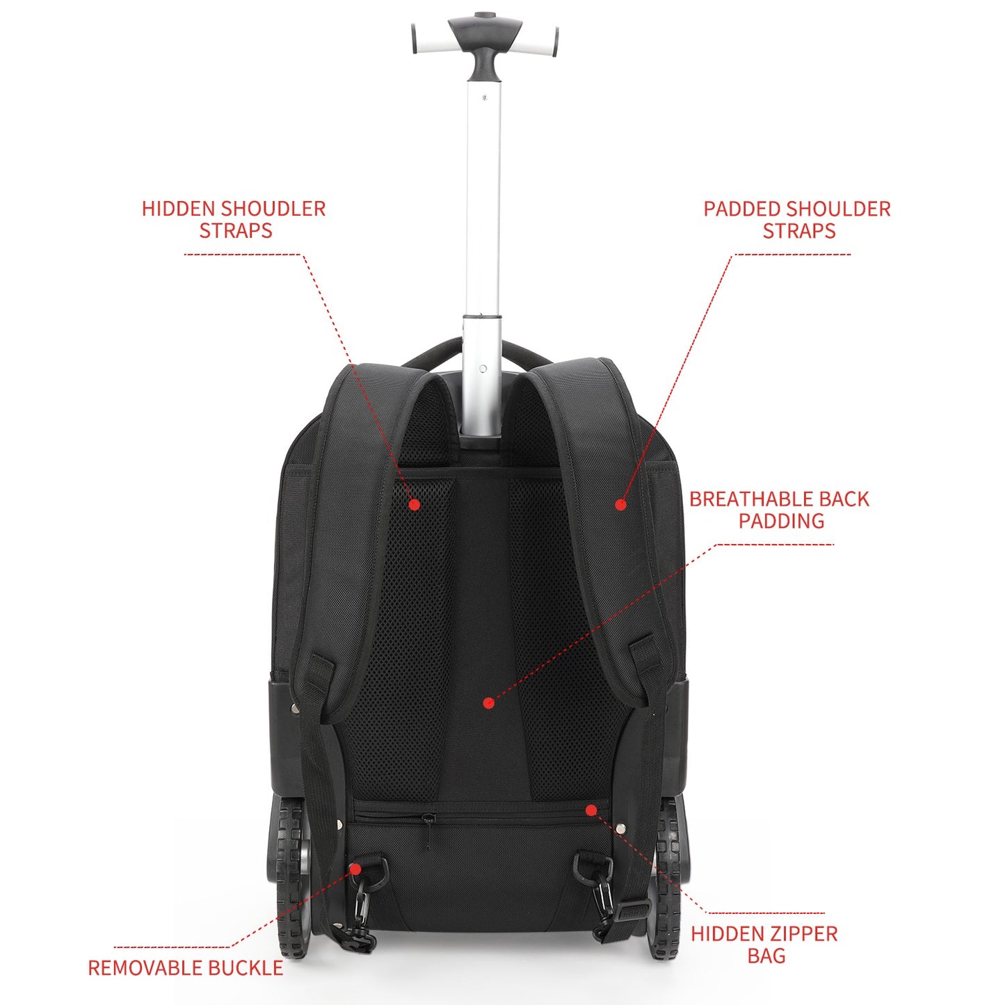 Mochila de Rodinhas de 20 polegadas com Rodas, Malas de Viagem, Bolsas de Carrinho de Grande Capacidade, Mochila Multiuso para Laptop de Mão
