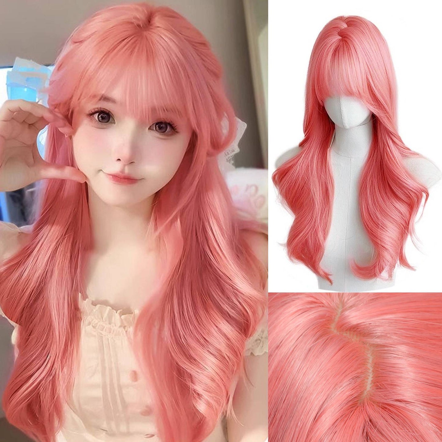 XIYUE orange pink wig Long Wavy Synthetic Wigs Middle Part Natural Wave Wig Heat Resistant Cosplay Party Daily Hair Wig for