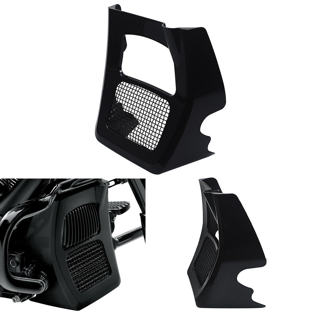 Carenagem de Moto Spoilers Dianteiros Capa de Radiador Queixo para Harley Road King Electra Street Glide FLHR FLTRX 17-2025 Preto Brilhante