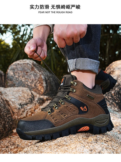 Botas Masculinas Clássicas Modernas para Tornozelo Botas de Caminhada Resistentes ao Desgaste em Camurça de Vaca Tênis de Caminhada Confortáveis Masculinos Sapatos Táticos