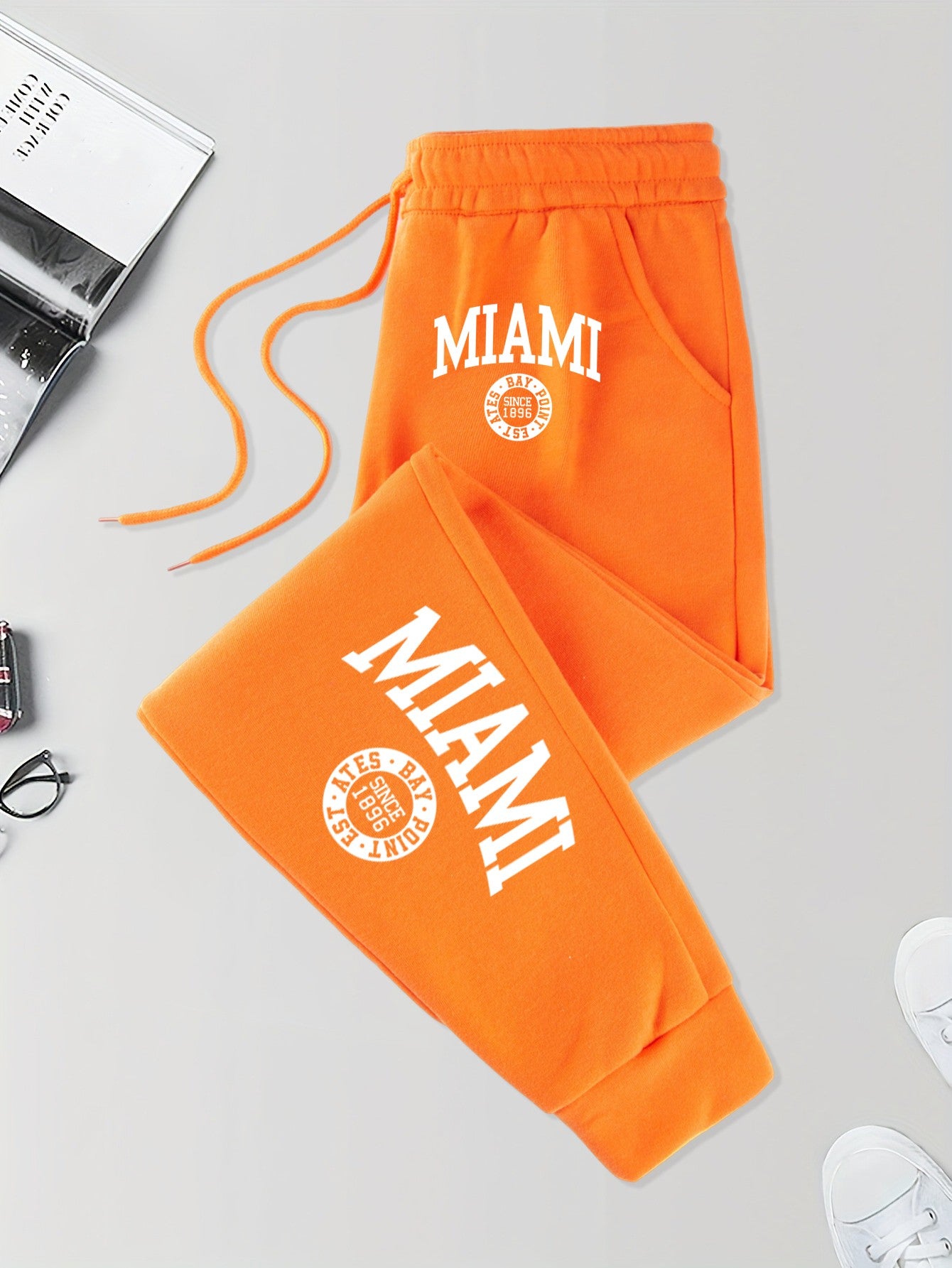 Calça Masculina Estampada Miami Desde 1896 com Cordão Outono Street Britches Cintura Elástica Bolso Esportivo Calças de Moletom Modernas