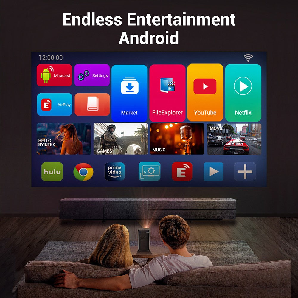 Projetor BYINTEK P70 4K 1080P DLP Mini Projetor Portátil para Home Theater Smart Wi-Fi & Bluetooth para Filmes & Jogos Com Bateria