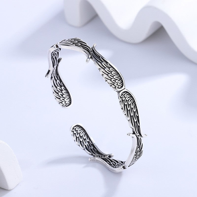 Pulseira Bracelete de Prata Esterlina 925 Pena Flor Dourada Vintage Punk Para Mulheres Homens Joias da Moda Presente Dropship Atacado