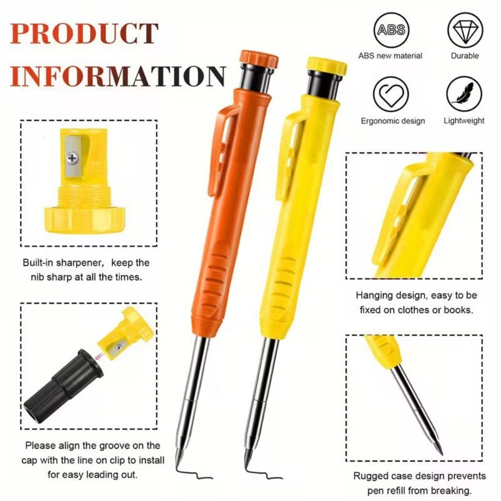 3Colors Refill 2.8mm Solid Carpenter Pencil Set Mechanical Pencil Cap Carpentry Marking Scriber Construction Woodworking Tools