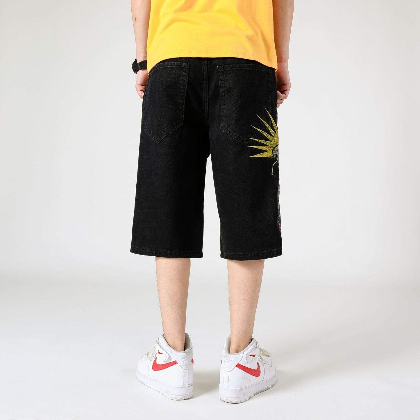 ABOORUN Mens Plus Size Loose Baggy Denim Shorts Fashion Streetwear Hip Hop Skateboard Cargo Jeans Short for Male R1402