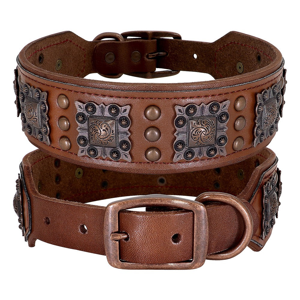 Coleira Legal Com Espinhos Para Cães De Porte Médio E Grande, Couro Genuíno, Pitbull, Bulldog, Acessórios Ajustáveis Para Animais De Estimação, Coleiras, Colar