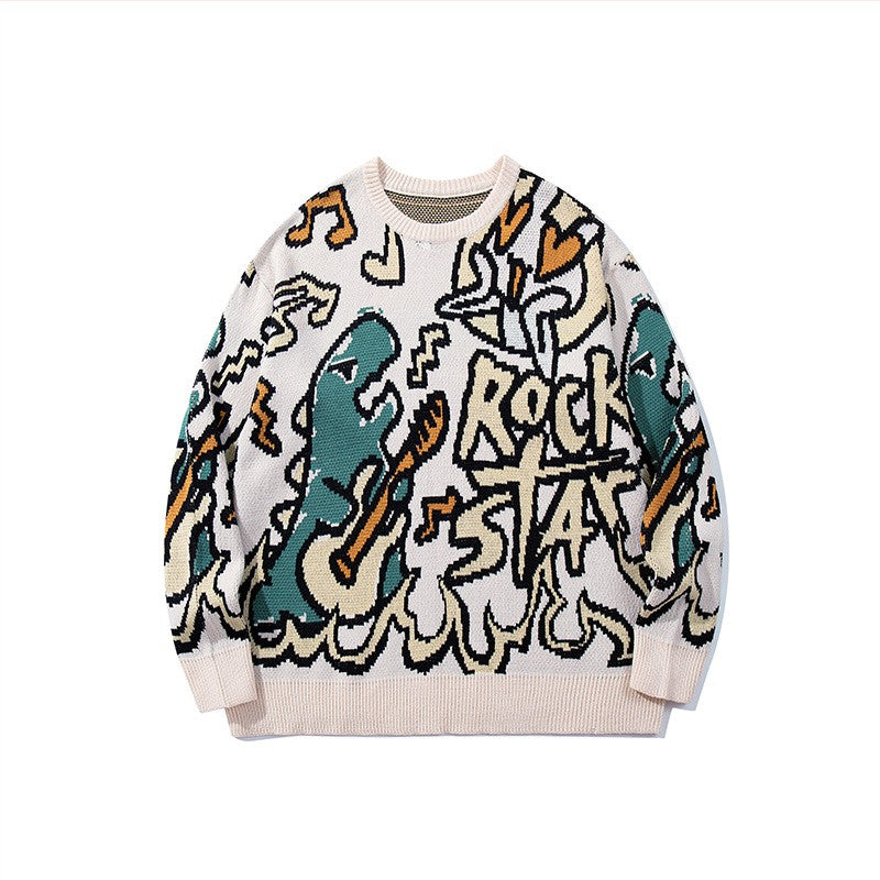 CALESECT Green Dinosaur Knit Sweater Womens Dino Jumper Y2K Streetwear Oversized Pullover Plus Size Mens Women Adults Men Trendy