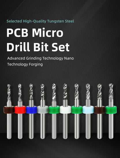 Broca PCB 10pcs Conjunto de Brocas Micro Diâmetro de Aço Tungstênio 1/8" Cabo Fixo Mini Broca CNC 0.1-3.175mm