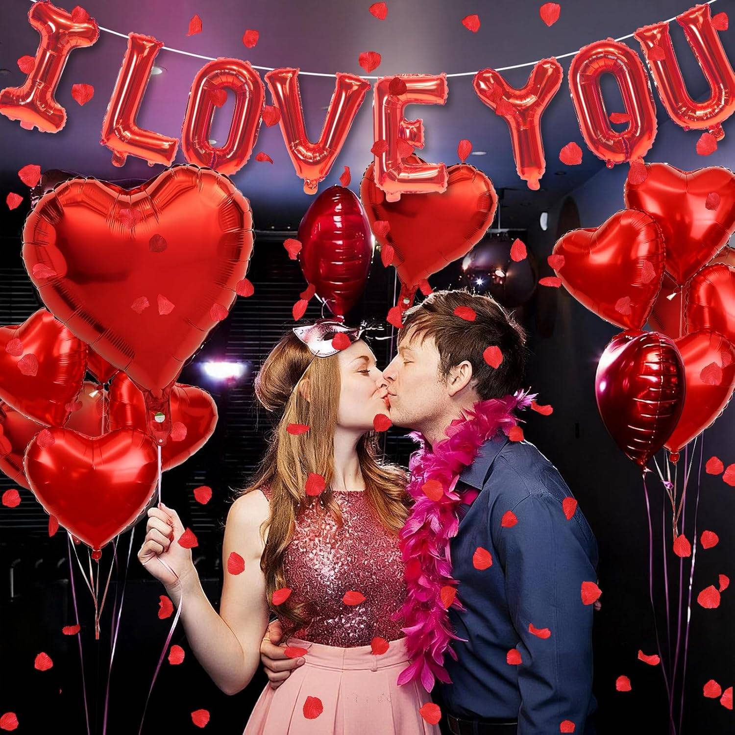 I Love You/Red Heart Love Foil Balloon 1000Pcs Rose Petals for Wedding Anniversary Valentine Day Romantic Special Night Party