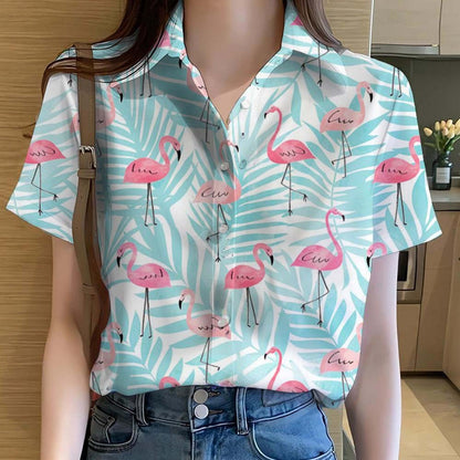 Womens Shirts  Cartoon Animal flamingo 3D Printed Casual Hawaiian Short Sleeve Button Beach Shirt Summer y2k Women's Clothes
