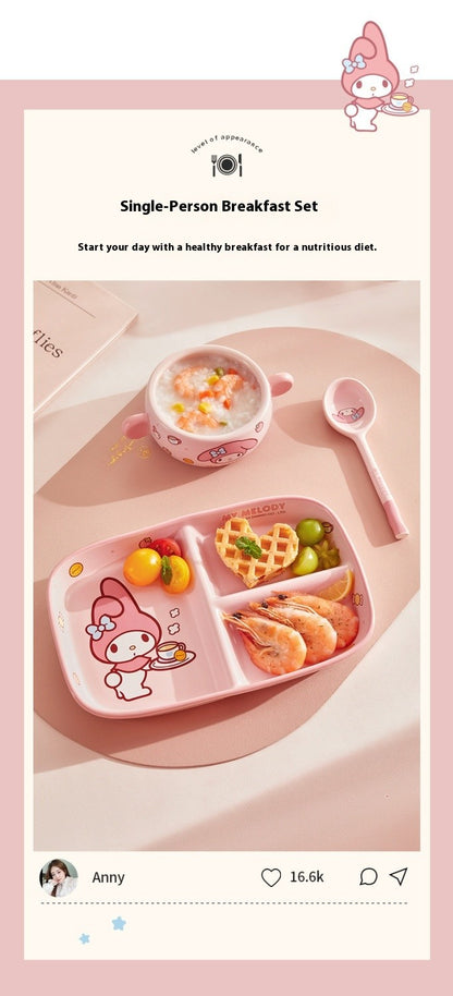 Children'S Breakfast Ceramic Dinnerware Set With Dividers Aesthetic Meal Plate And Bowl For Home Kitchen Dining Bar