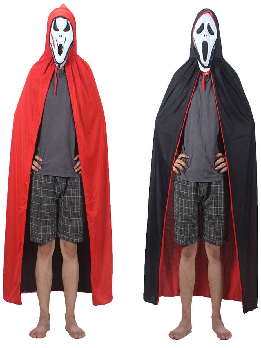 Halloween Women Men Clothes Cosplay Costume Adult Stand Collar Hooded Cape Black Red Reversible Cap Vampire Halloween Party