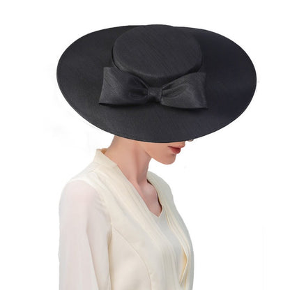 FS Elegante Chapéu de Aba Larga Marfim Feminino Grande Laço Ocasião Formal Kentucky Boné Feminino Casamento Coquetel Festa Fedora de Topo Reto 2024