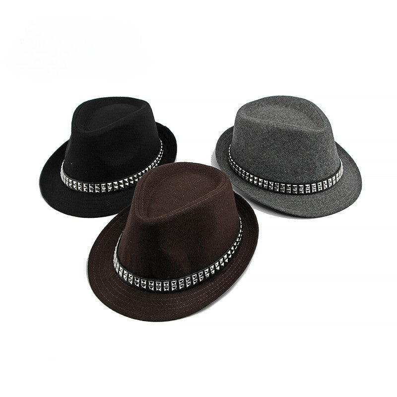 British Retro Jazz Hat Men's Autumn New Black Gentleman Hat Hip-hop Rivet Top Hat Women's Performance Hats