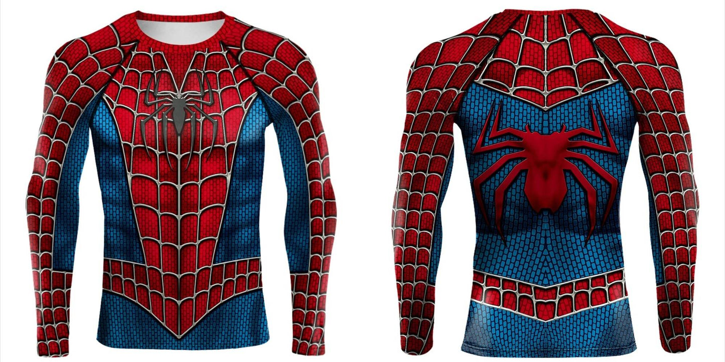 Mens Compression Shirts Long Sleeve Comics Spider Cosplay T-Shirt Superhero Tops Elastic Fitness Sportwear Halloween Clothes