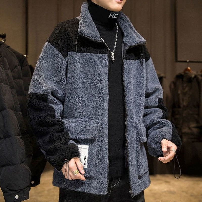 2025 Winter New Men's Lamb Fleece Jacket Thickened Warm Loose Fit Casual Stylish Youth Jacket