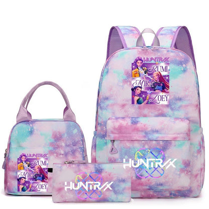 3pçs Mochilas K-pop Demon Hunters Desenho Animado Anime Escolar com Lancheira Mochilas Infantis Impermeáveis Presentes para Aluno
