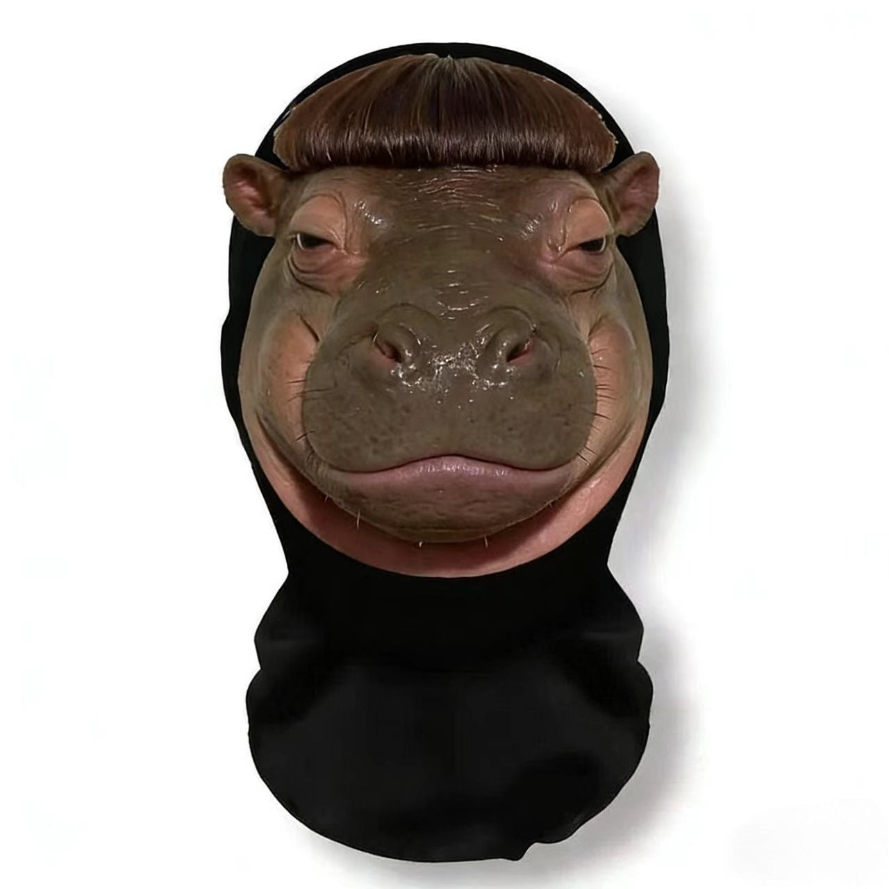 A realistic mesh headwear with hippopotamus emojis, a breathable party mask, and essential equipment for cycling out