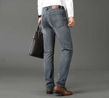 Wthinlee Calça Jeans Masculina Nova, Casual, Reta, Elástica, Moda Clássica, Azul, Preta, Trabalho, Calças Jeans Masculinas de Marca
