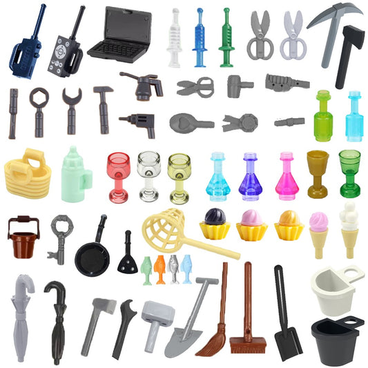 City Farmer Figuras MOC Blocos de Montar Seringa Vassoura Guarda-chuva Bacia Telefone Chave Inglesa Computador Garrafa de Vinho Copo Brinquedos DIY N029