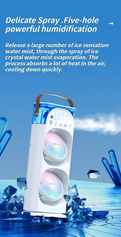Multi-Function Mist Fan with Oscillating Air Conditioner, Aromatherapy, Colorful Lights & Timer for Home Office Use