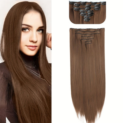 Cabelo Liso Comprido 16 Clipes 7 Pçs/Conjunto de Apliques de Cabelo Sintético Natural Loiro Preto Resistente ao Calor 2026