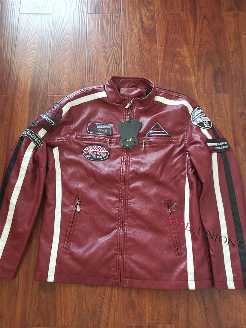 Vintage Motorcycle Jacket Men Fashion New Biker Leather Jacket Male Embroidery Bomber Coat Winter Fleece Pu Overcoat