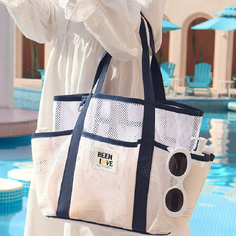 Transparent Mesh Handheld Beach Bag with Large Capacity for Swimming Big Eye Net Beach Bag Portable Handbag for Beach Accessorie