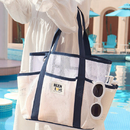 Transparent Mesh Handheld Beach Bag with Large Capacity for Swimming Big Eye Net Beach Bag Portable Handbag for Beach Accessorie