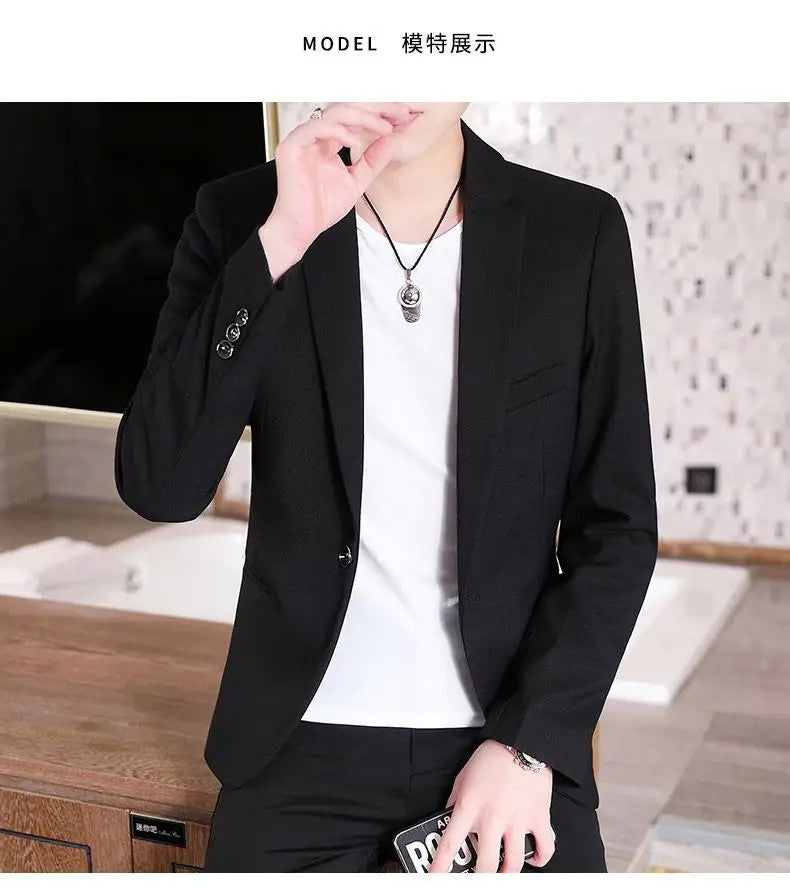 Men Blazer Slim Fit Fashion Business Handsome Gentleman Korean Version of British Style Leisure Slim Solid Color Wedding Work