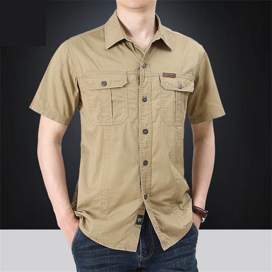 2025 Summer Green Cargo Shirts for Men Short Sleeve Casual Blouse Combat Tactical Shirt Multi-Pocket Outfits Oversize 5XL
