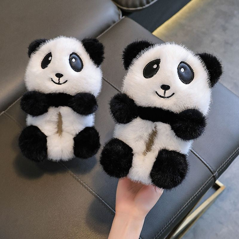 Cute panda children's slippers girls indoor slip on shoes, 2025 cartoon animal fur slippers house children flip flops