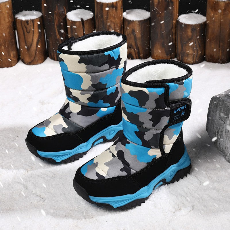 2025 Winter Children Shoes Plush Waterproof Fabric Non-Slip Girl Shoes Rubber Sole Snow Boots Fashion Warm Outdoor Boots