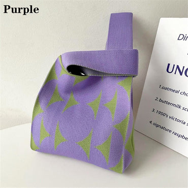 Girls Reusable Handmade Knit Handbag Tote Bag Wrist Bag Shopping Bags