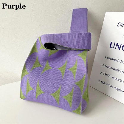 Girls Reusable Handmade Knit Handbag Tote Bag Wrist Bag Shopping Bags