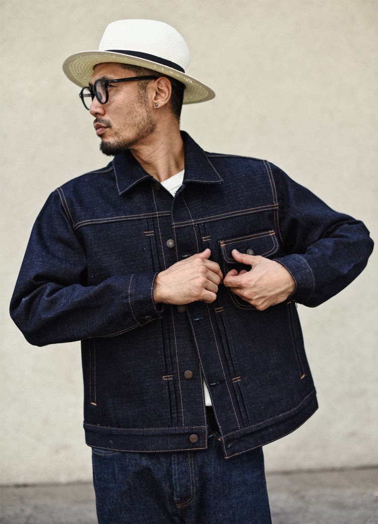 Sauce Zhan Mens Rainbow Sanforized Selvedge Denim Jacket Jean Jacket Men Regular Fit 21 OZ