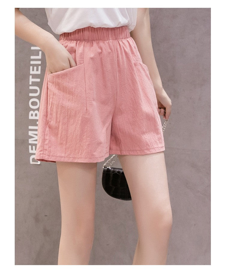 2024 Women Summer Cotton Shorts Casual Solid Pockets Basic Shorts Elastic Waist loose shorts Soft Cool female Outwear Shorts