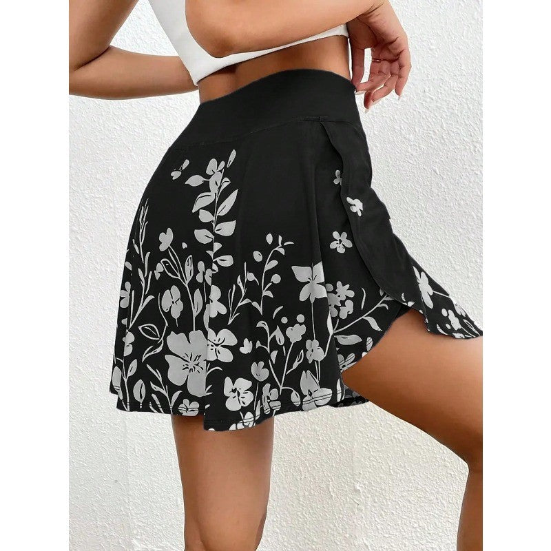 Plus Size 1XL-5XL New Women's High-Waisted Skirt Pants Phone Pocket - Simple Floral Print Casual Shorts ?