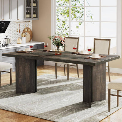 Rectangular Farmhouse Dining Table for 4-6 People, Spacious Tabletop for Kitchen and Dining Room
