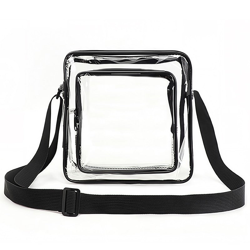 TINYAT Clear Men's Crossbody Bag PVC Double Pocket Travel Bag Adjustable Shoulder Straps Single Shoulder Bag for Daily Commuting