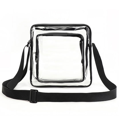 TINYAT Clear Men's Crossbody Bag PVC Double Pocket Travel Bag Adjustable Shoulder Straps Single Shoulder Bag for Daily Commuting