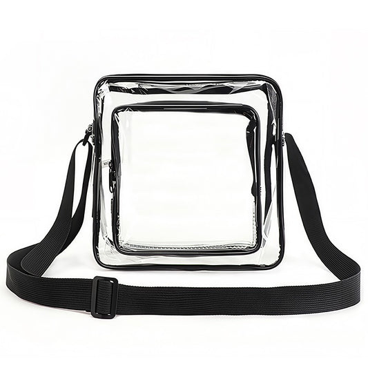 TINYAT Clear Men's Crossbody Bag PVC Double Pocket Travel Bag Adjustable Shoulder Straps Single Shoulder Bag for Daily Commuting