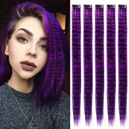 Faixa Sintética Estampada com Presilha Cabelo Colorido Longo Liso Pedaços de Cabelo com Presilha Extensões para Uso Diário ou Natal