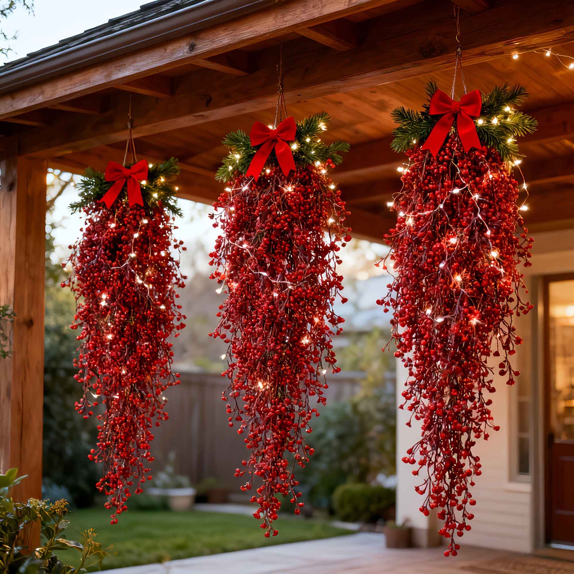 3pcs Artificial Hanging Plants Garland Plastic Red Ferns Fake Ivy Plant for Christmas Home Wedding Table Party Garden Decoration