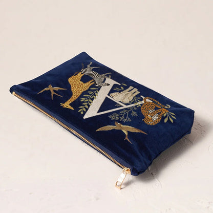 Velvet Clutch Makeup Bag Featuring Cute Animal Alphabet Print